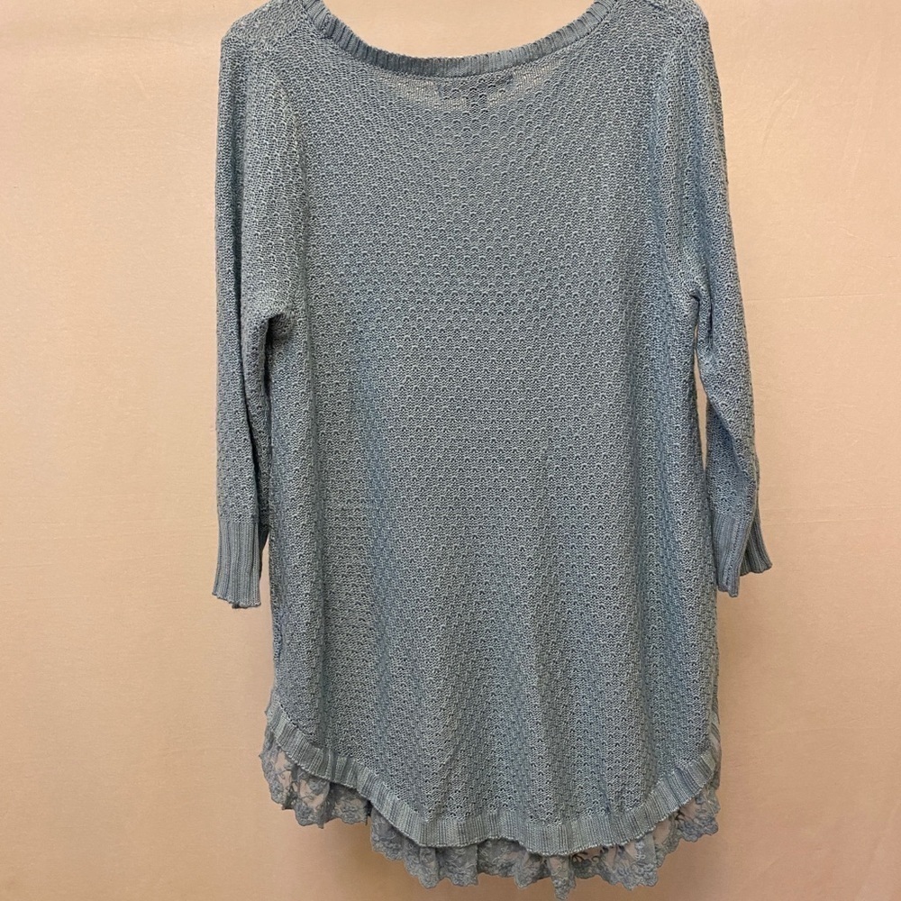 United States Sweaters Cable Knit Lace Sweater Sea Foam Green Coastal Grandma Lg - Picture 4 of 10